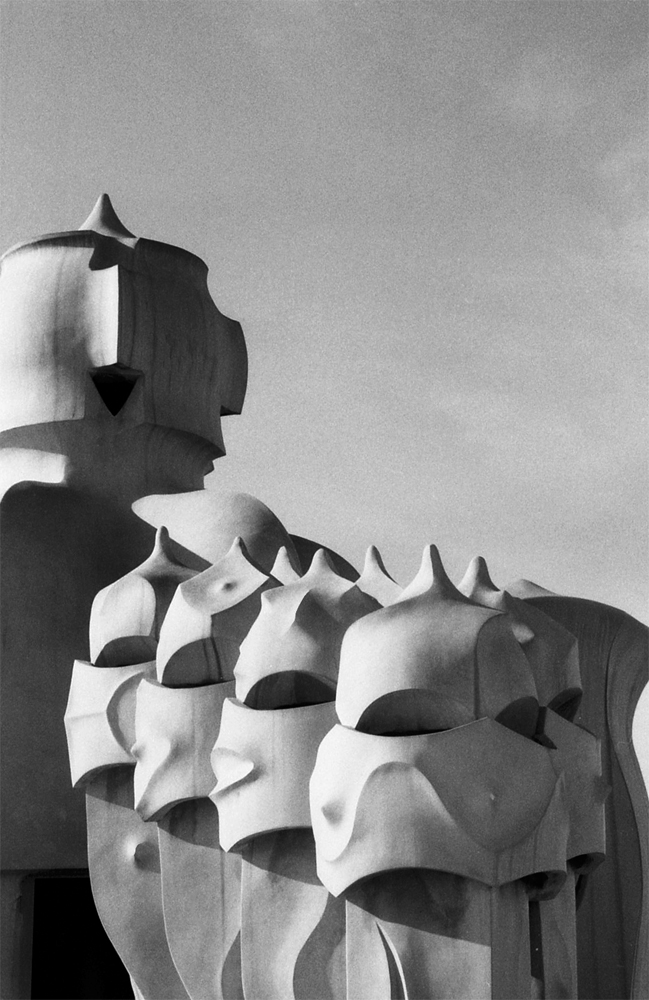 Photo noir et blanc des toits de la Pedrera - Barcelone