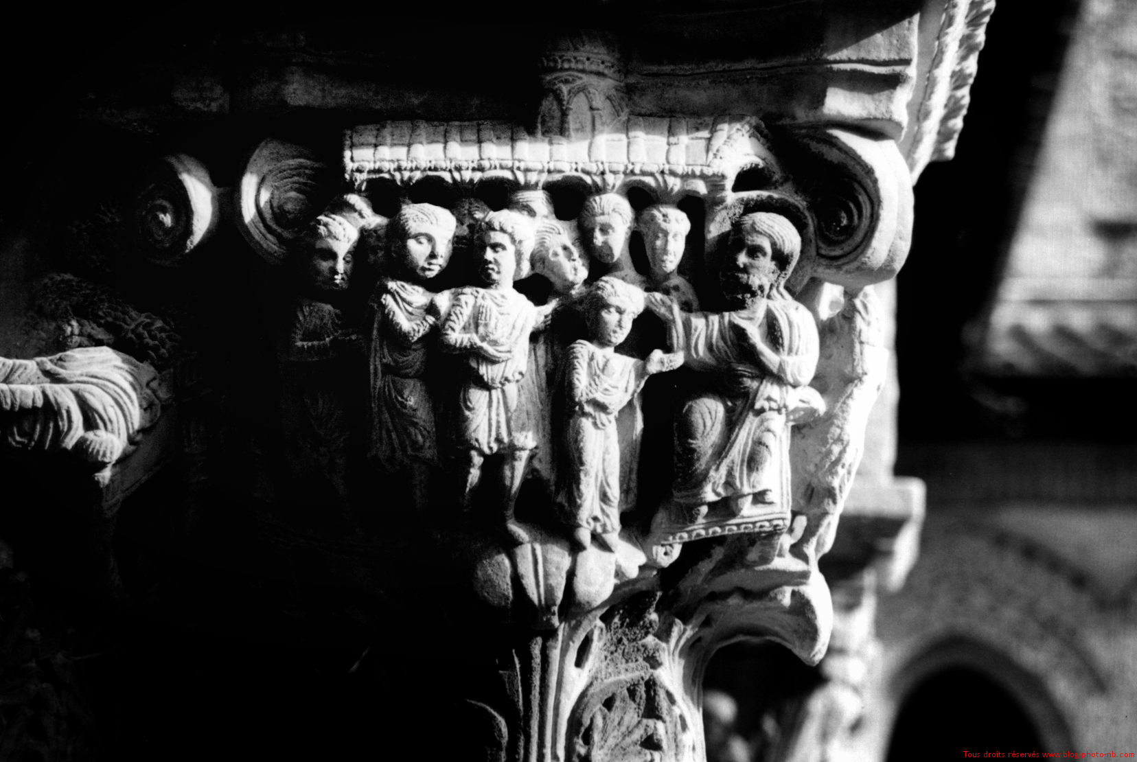 Chapiteau sculpté - dôme de Montreale, Sicile - Photos Noir et Blanc