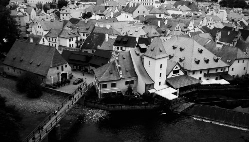 Photo noir et banc de Cesky Krumlov - République Tchèque