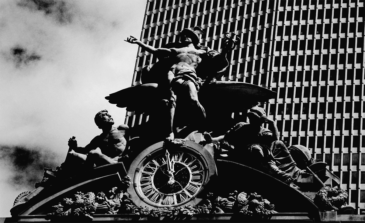 Photo noir et blanc du fronton de la gare de Grand Central, New-York