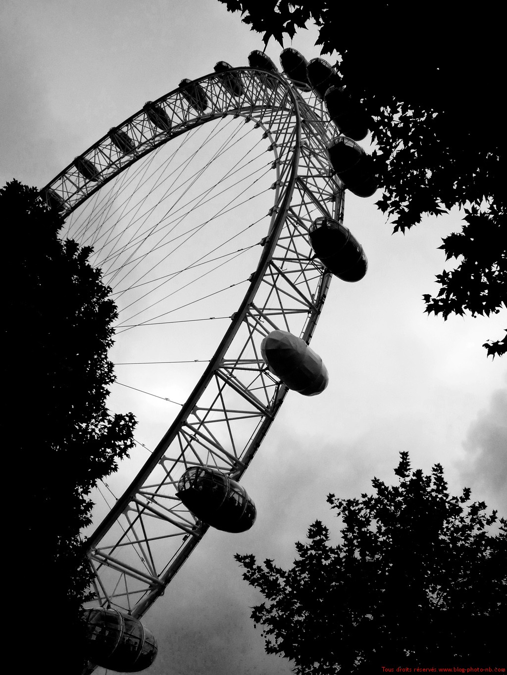 Photo noir et blanc de la Grande roue de Londres