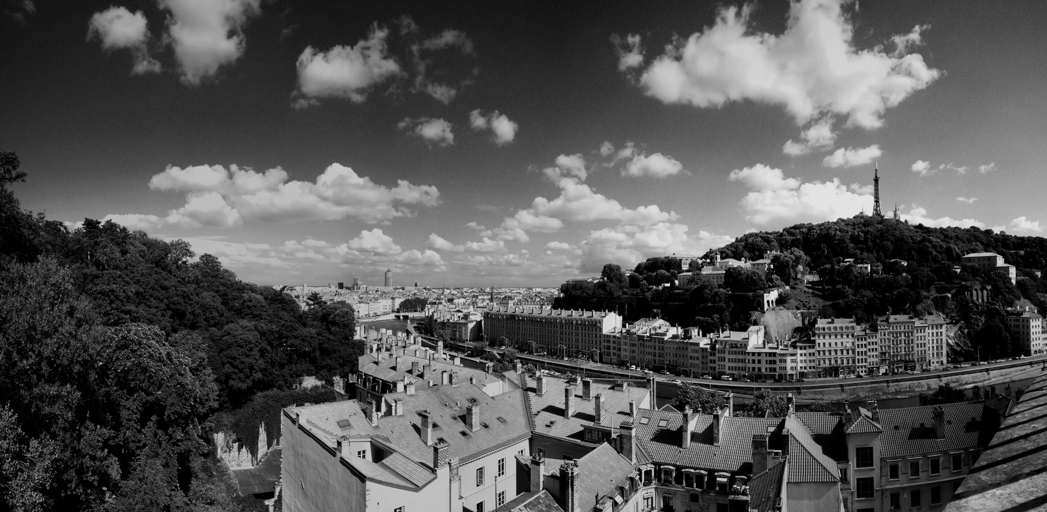 Photo noir et blanc de Lyon vu depuis Croix Rousse