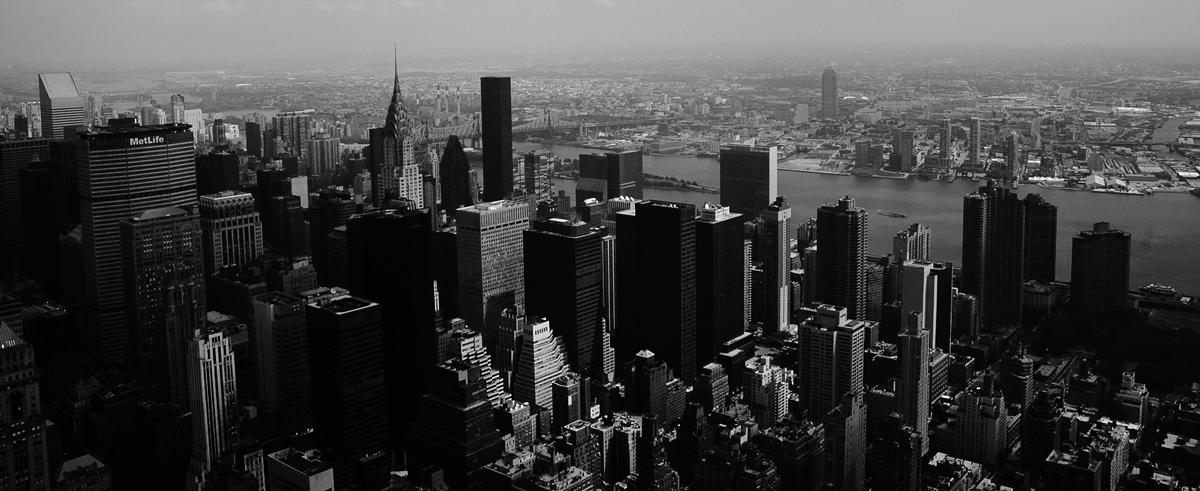 Photo noir et blanc d'une vue aérienne de Manhattan - New York, USA