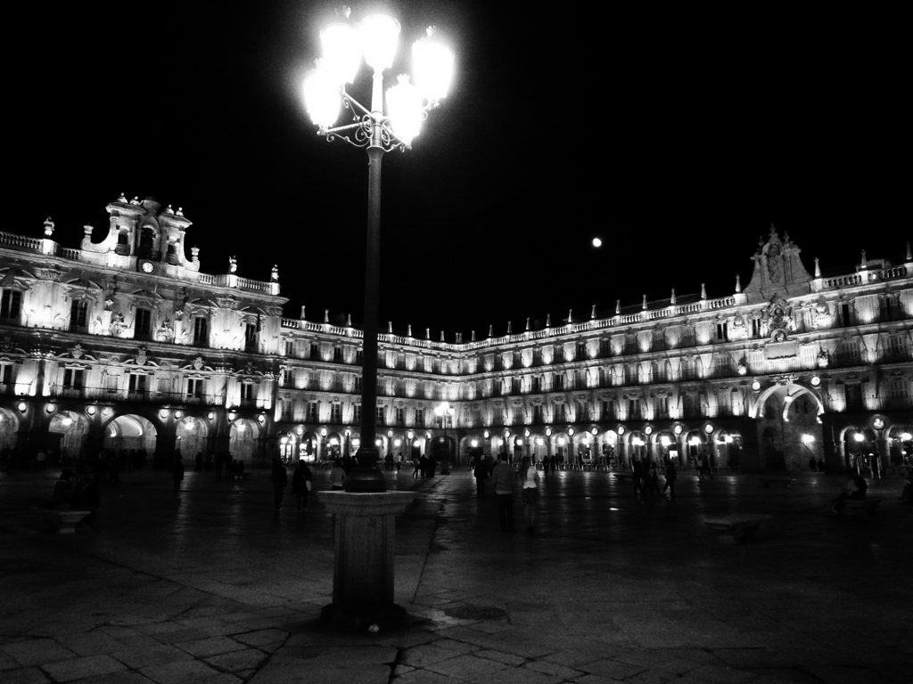 Pjoto noir et blanc de la Plaza Mayor, Salamanque, Espagne